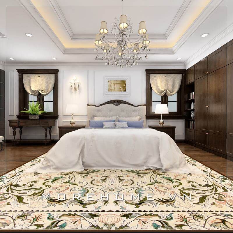 Thiết kế giường ngủ biệt thự gỗ óc chó nhập khẩu sang trọng, tinh tế